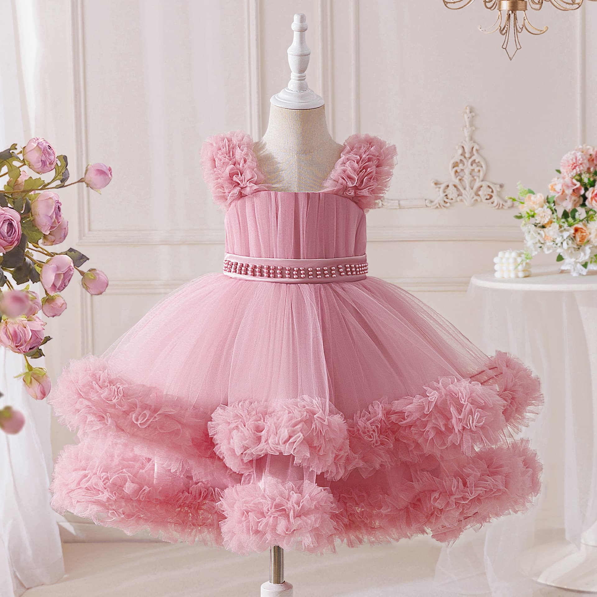 One-Year-Old Birthday Dress for Baby Girl, Tutu Skirt Children's Stage Performance Model Catwalk Show Costume, Princess Dress for Little Girl