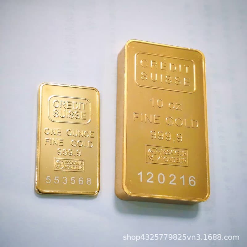 Foreign trade 10 ounce Swiss gold bar imitation Swiss bank gold bar brass gold-plated square gold-plated commemorative coin