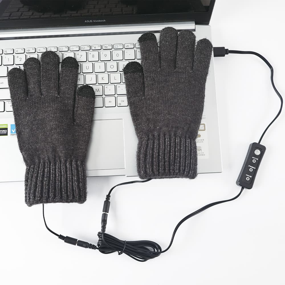 Cross-border USB Gloves Knitted Warm Touchscreen Riding Anti-slip Gloves Power Bank Heating Finger Adjustable Temperature Washable E18