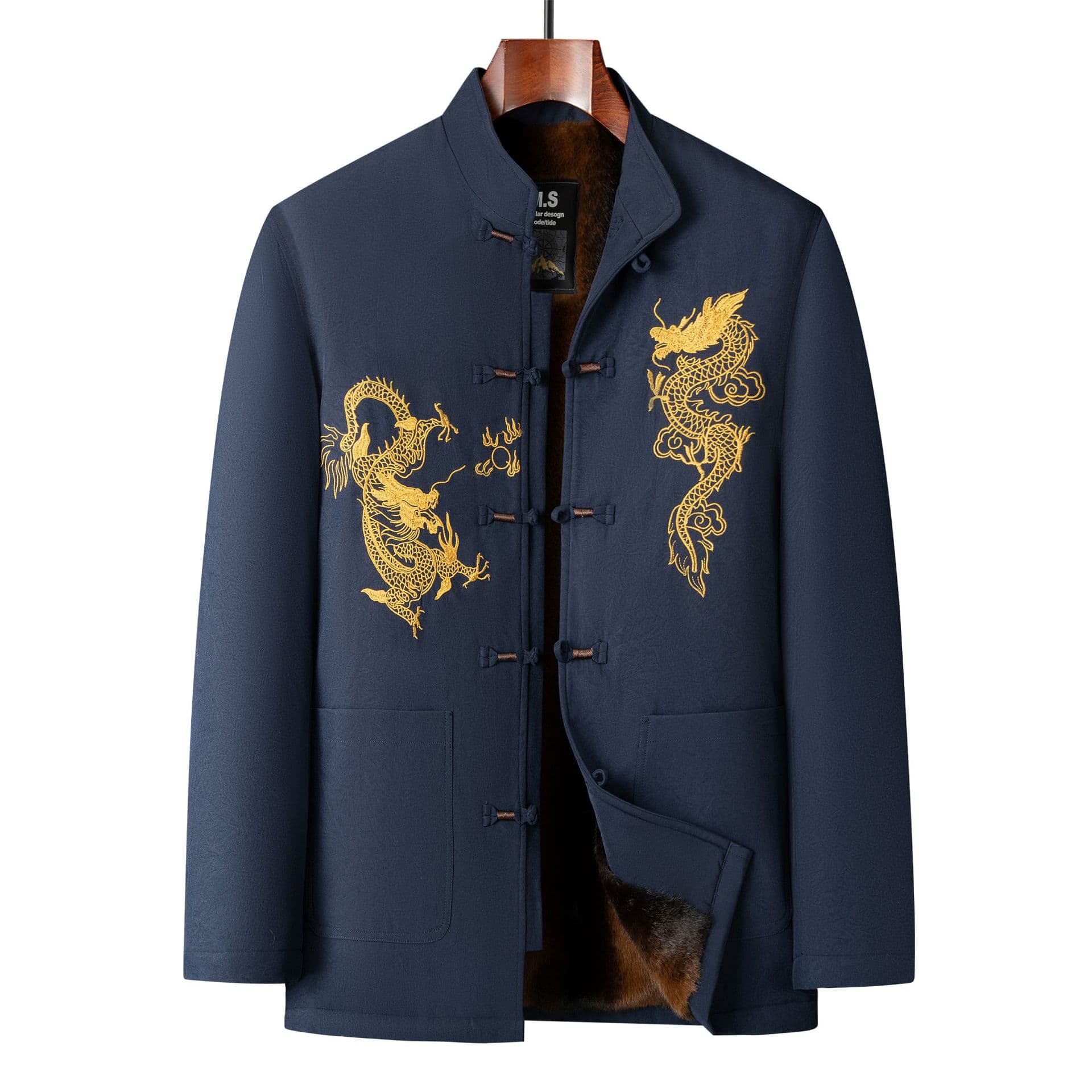 Tang suit, men's long-sleeved jacket, Chinese style embroidered coat, fleece-lined and thickened new Chinese style cotton-padded coat.