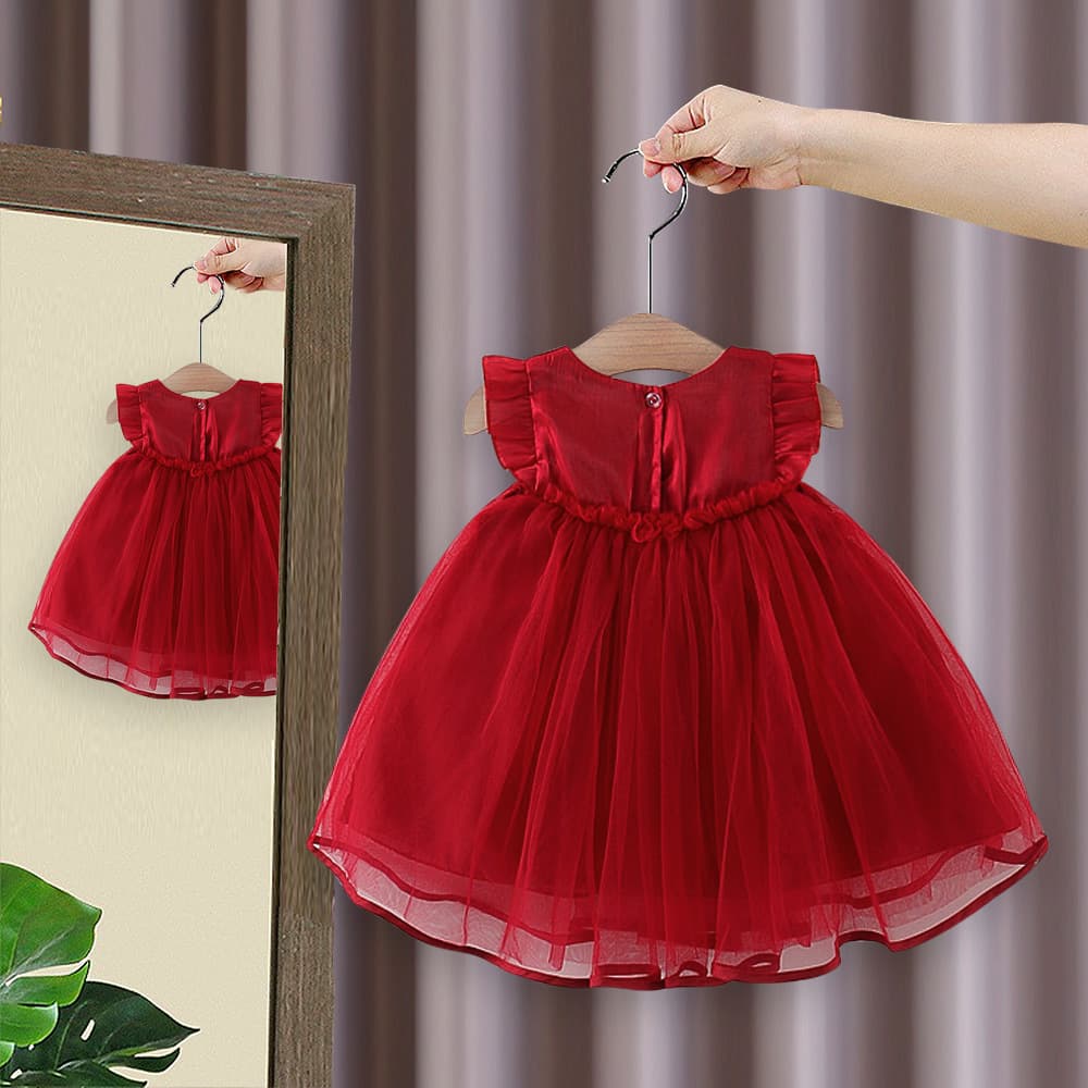 Girls Summer Dress New Style Children's Twilight Cloud Tulle Flutter Sleeve Princess Dress Baby Bow Dress 4644
