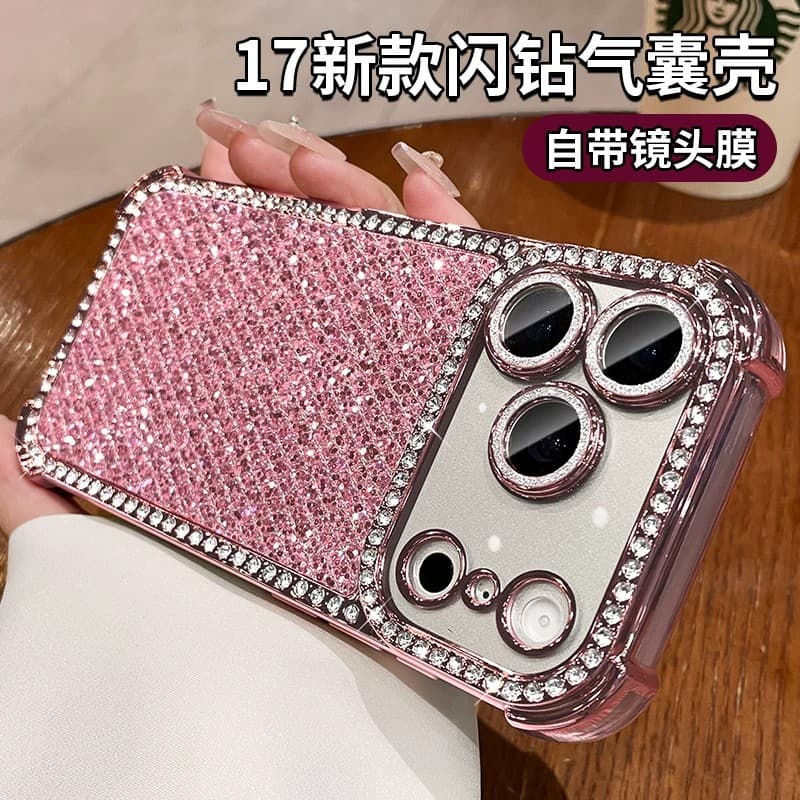 Suitable for Apple iPhone 17 Pro Max Phone Case, Four-Corner Anti-Drop, Sparkling Rhinestone, Instantly Transforms into a Large Window Protective Cover