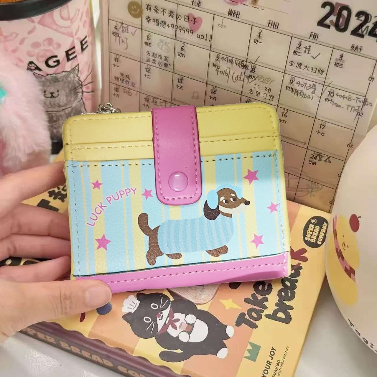 New puppy wallet, children's card holder, light document storage, cute large capacity coin purse for girls 2-in-1