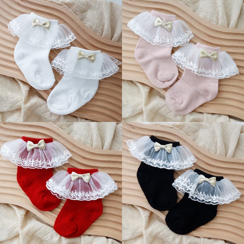Girl socks spring autumn style stylish lace trim princess infant 100-day first birthday mid-calf baby socks