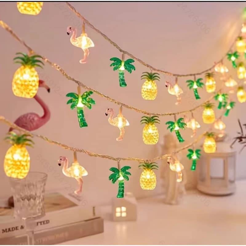 Summer LED String Lights Pineapple Palm Tree Flamingo Decorative Lights Beach Ocean Theme String Lights Wholesale