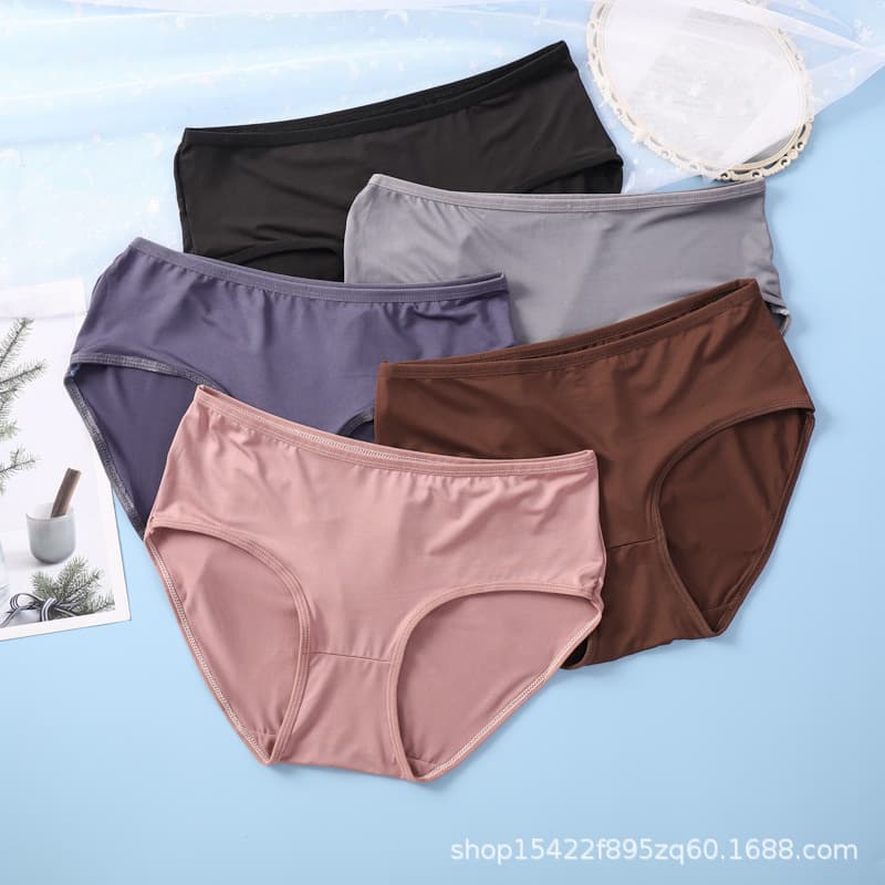 Cross-border exclusive soft milk silk women's mid-waist panties, plus size sexy elastic solid color briefs