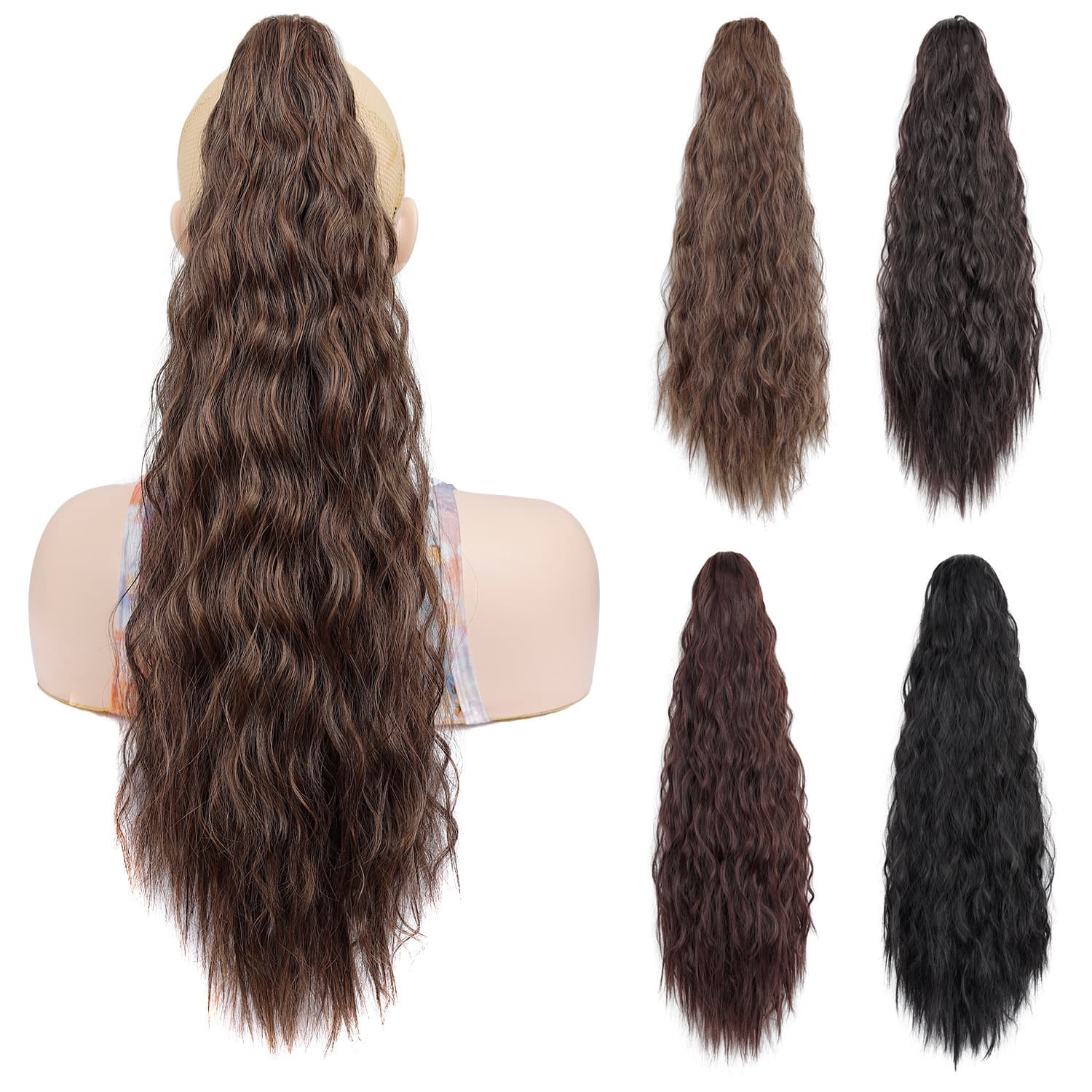 Cross-border North American long curly chemical fiber wig natural grip ponytail natural wool high ponytail
