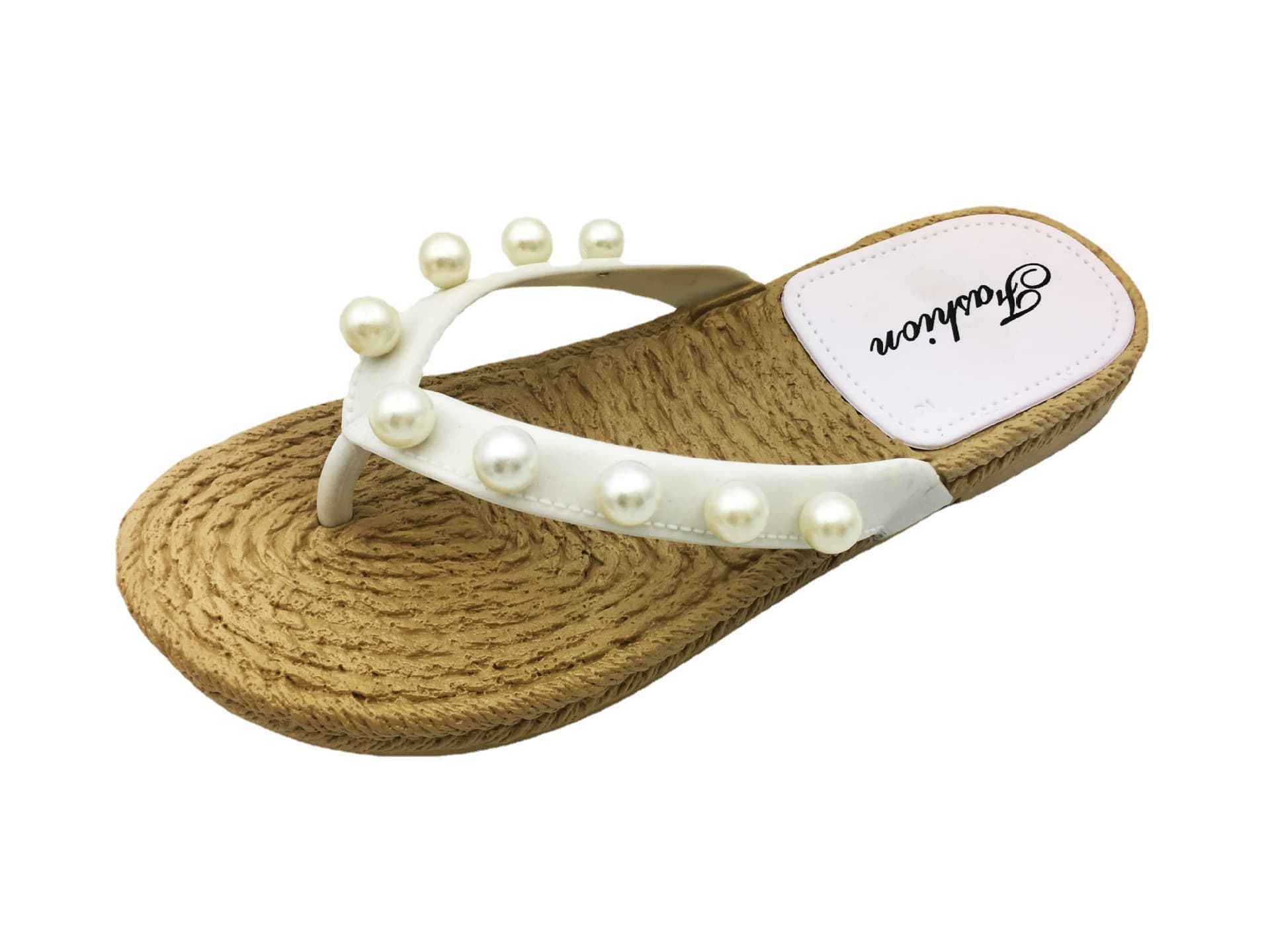 Straw Rope Pearl Women's Beach PVC Flip Flops Customized Sandals for Women from Export Factory
