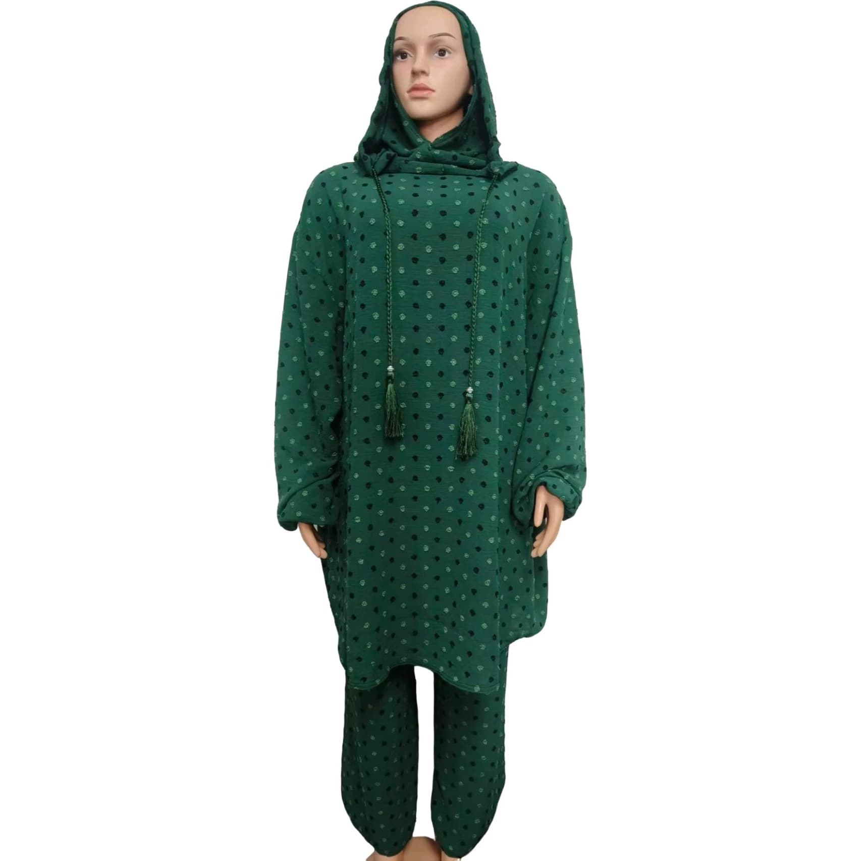 Mali Africa Hot-Selling Women's Two-Piece Robe Set with Drawstring Two-Tone Ice Silk Pleated Cutwork Design
