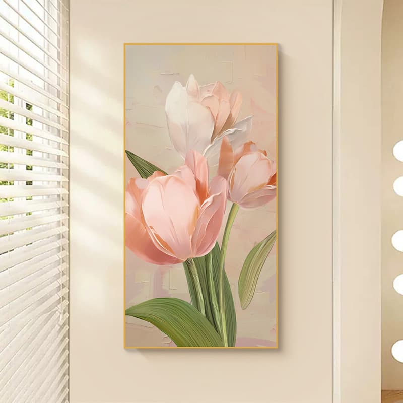 Creamy Crystal Porcelain Decorative Tulip Wall Hanging - Light Luxury and Elegant Living Room Entrance Hallway Mural - 80160
