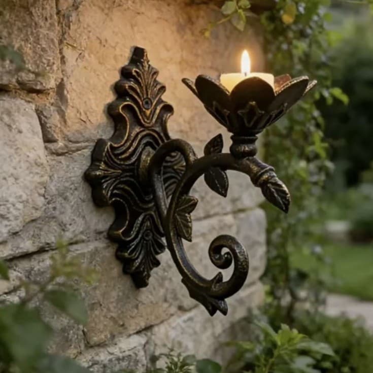 European Aristocratic Wall-Mounted Cast Iron Candle Holder, Antique Bronze Distressed Finish, Gardening Sundries Decorative Hanging Ornament Candle Holder