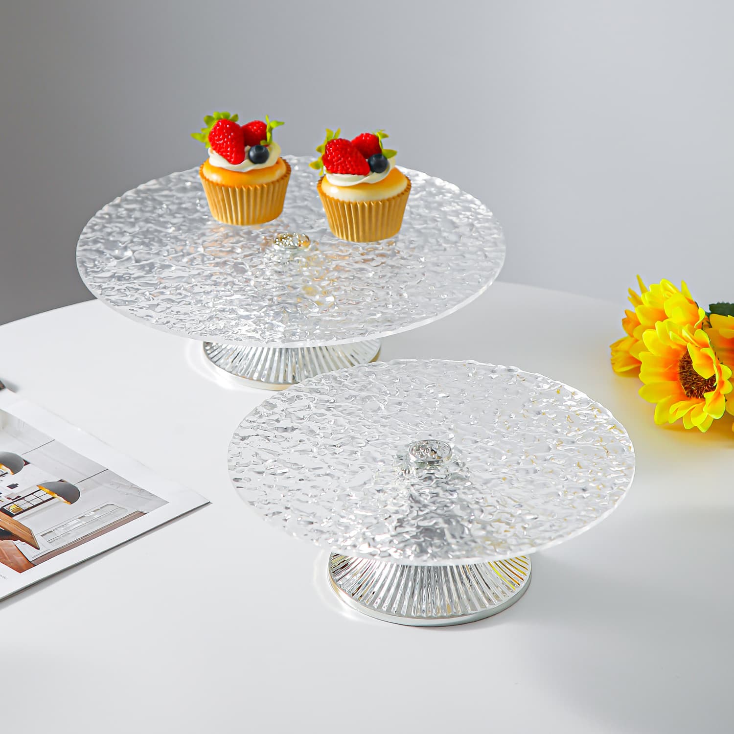 Cross-border Light Luxury Fruit Plate for Home Living Room Coffee Table Snack Tray Creative Transparent Round Cake Stand Fruit Plate