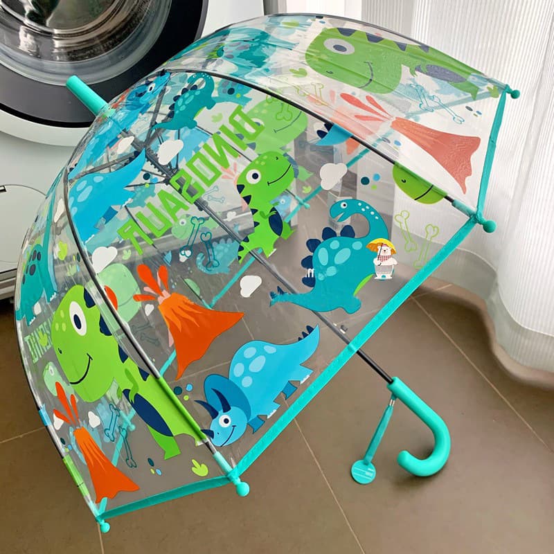 2-5 Years Old Kindergarten Baby Umbrella, Children's Transparent Umbrella, Forest Cartoon Safe Lightweight Kids' Long Handle Rain Umbrella