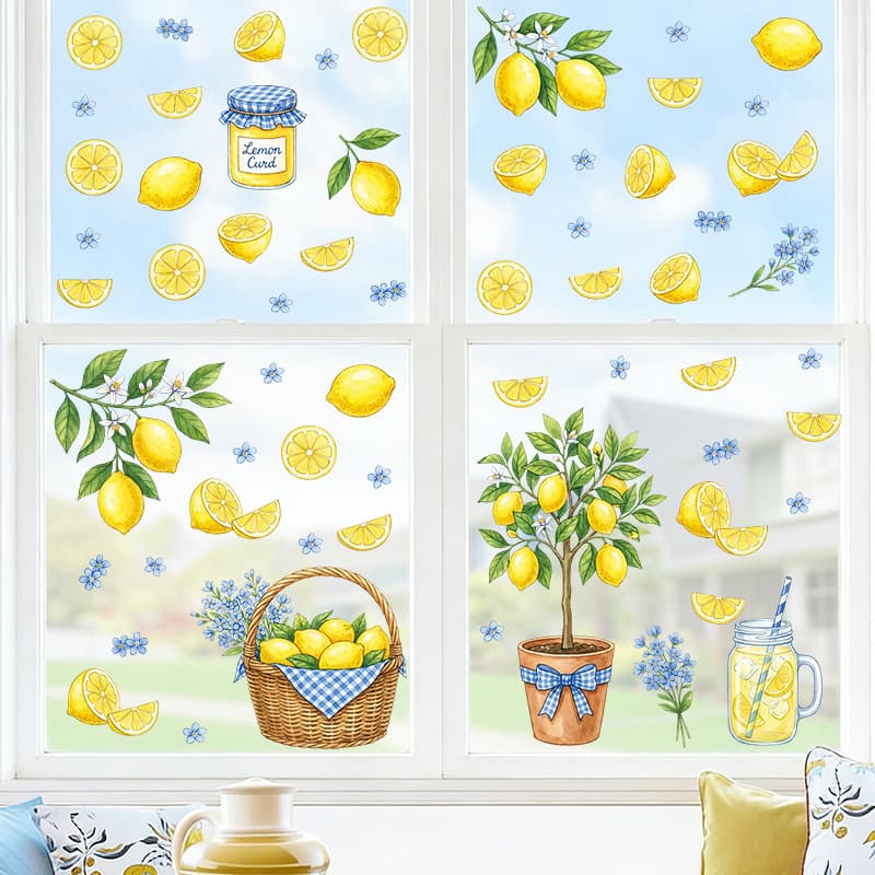 Fresh Lemon Wall Sticker Summer Fruit Flower Kitchen Self-Adhesive PVC Sticker Living Room Dining Room Wall Decoration