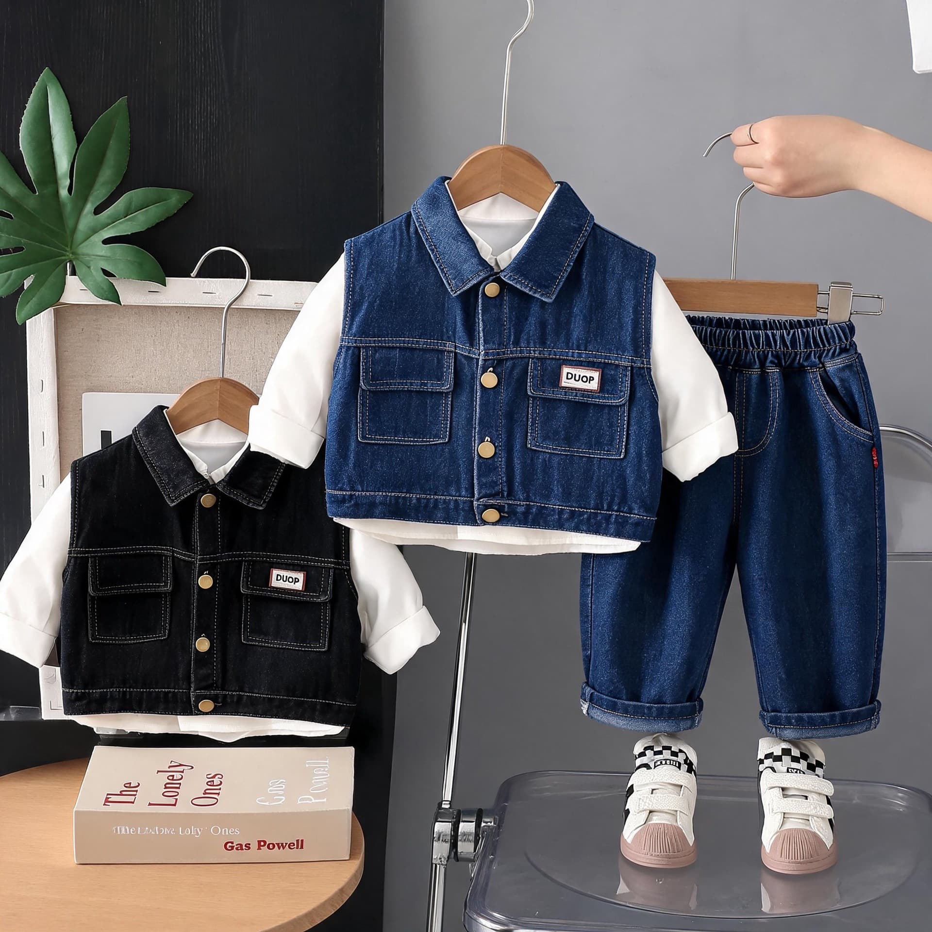 Kids Boys Baby Spring/Autumn Set Handsome New 2026 Autumn Fashionable Denim Vest 3-Piece Trendy