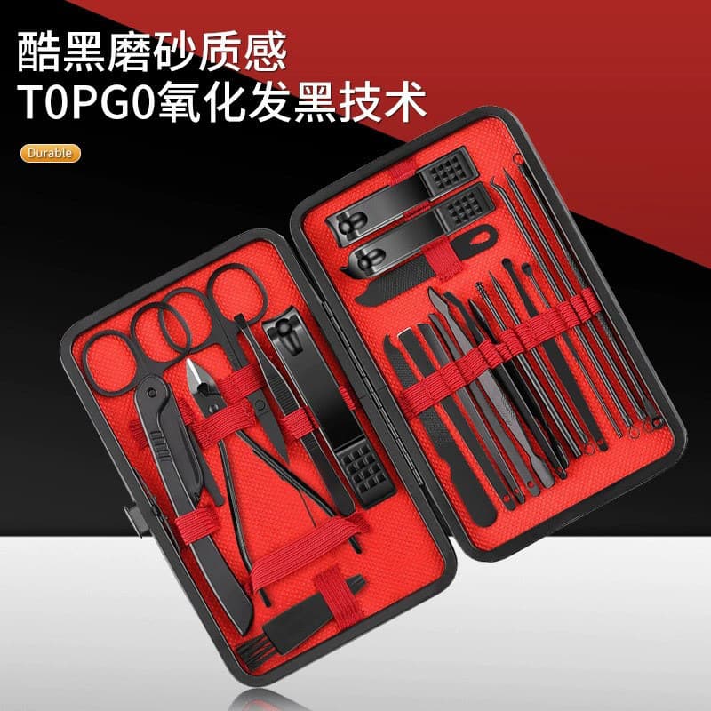 Black Red Nail Clipper Set 24-Piece Cross-Border Hot Selling Nail Clippers, Slanted Nail Clippers, Nail Tools, Nail Cutters