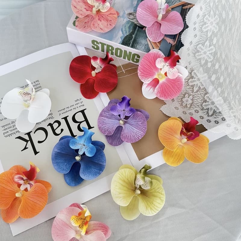Simulated Film Butterfly Orchid Hair Clip Headwear Accessory Hairpin Material Kit DIY Flower Wall Decorative Flower Pieces