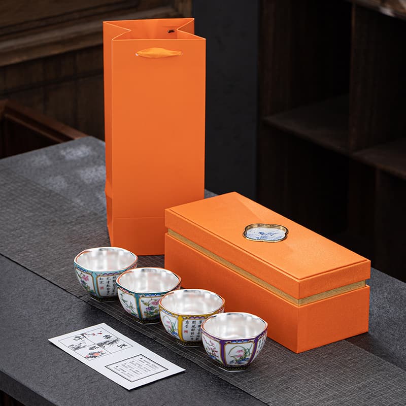 Gilt silver tea cup gift box set, household tea cup, ceramic tea cup, high-end master cup, single cup, souvenir gift for elders