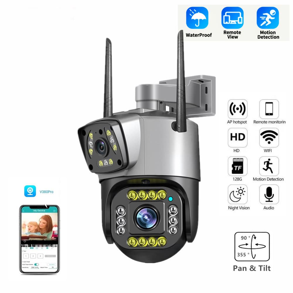 Dual Lens Dual View Home Security Camera Factory Source Two-Way Audio V380 Binocular Surveillance Camera