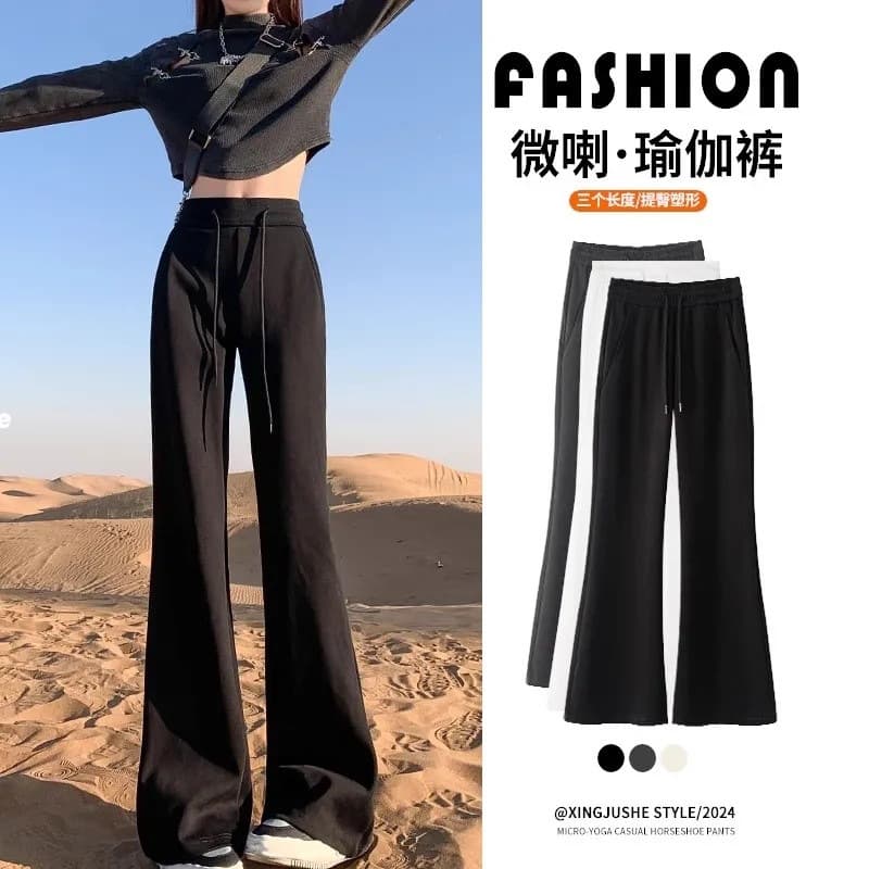 Black Slightly Flared Sweatpants for Women Spring and Autumn 2026 New High Waist Slimming Loose Casual Flared Pants