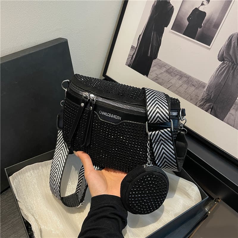 2025 New Fashion Trendy Casual Minimalist Two-Piece Set Crossbody Shoulder Bag Trendy Rhinestone Waist Bag for Women