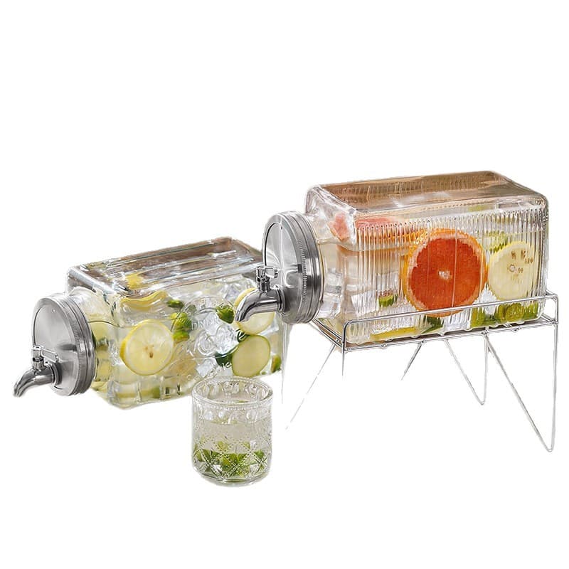 Glass Cold Water Pitcher with Faucet for Refrigerator, Beverage Dispenser, Fruit Tea Bucket, Cold Drink Maker, Large Capacity Water Jug