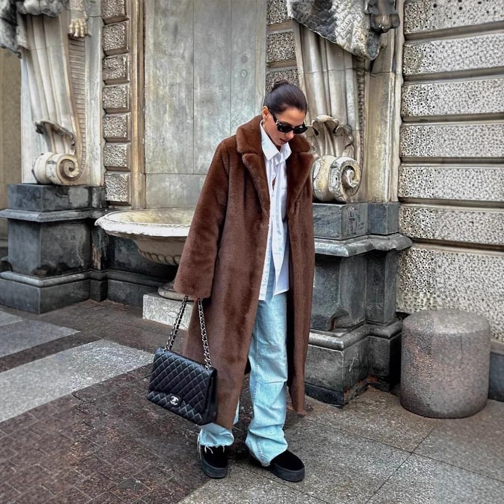 Autumn and Winter Thick Mink Fur Coat, Long Shawl Collar Versatile New Faux Fur Coat, High-Quality Plush Coat for Women