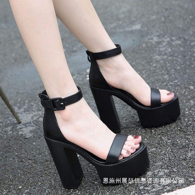 European and American Nightclub DJ Bar Female Singer Performance Shoes Cross Strap 14cm Chunky Heel High Heel Platform Sandals