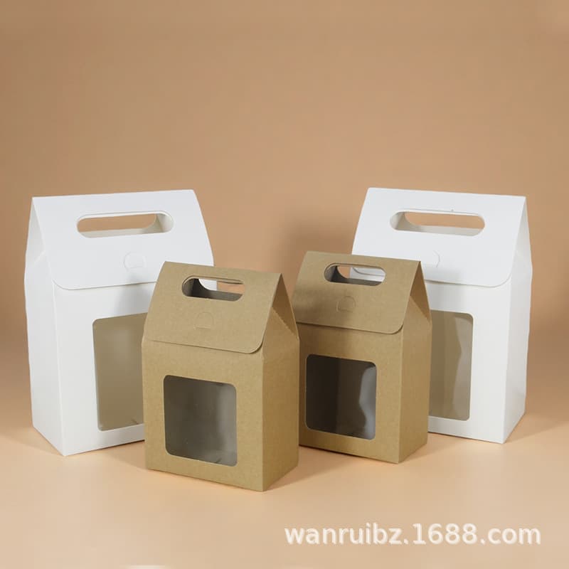 Popular cross-border gift box, small fresh independent gift packaging box, simple solid color portable window kraft paper box