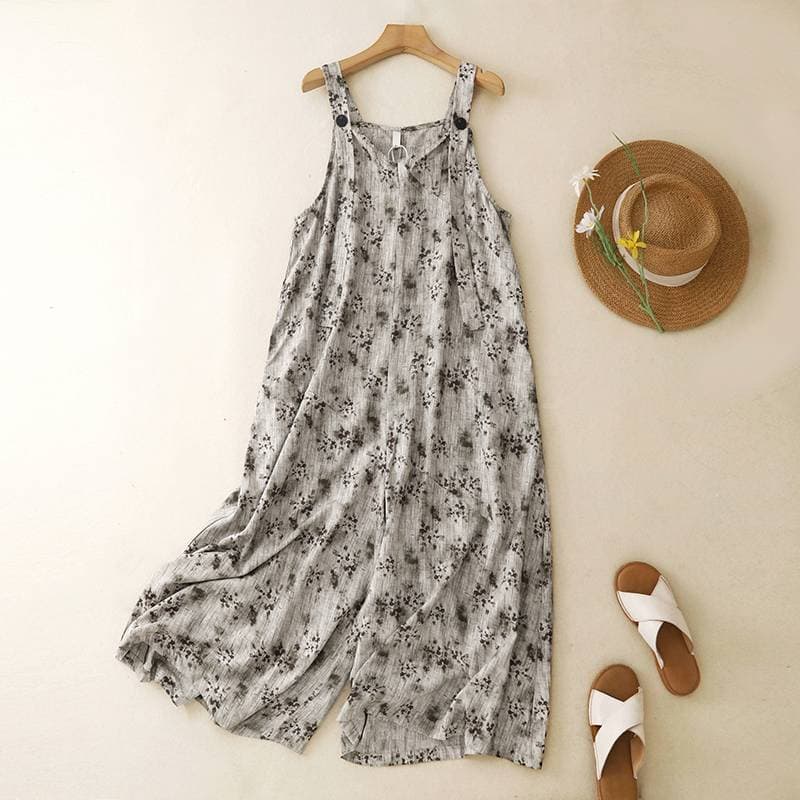 Cool Summer Printed Retro Loose Casual Pants Women's Summer Long Design Overalls Wide Legs Niche Pants