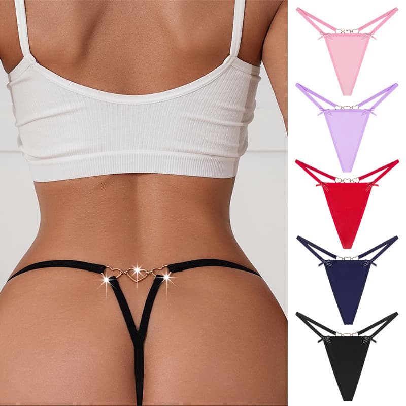 European and American Women's Thong Panties, Hot and Sexy, with Heart Chain and Bow, Low-Waist, Seamless Women's Underwear