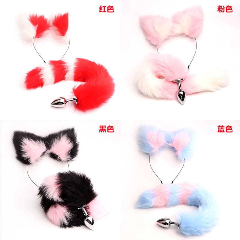 Adult SM Fox Tail Butt Plug Ear Clip Cosplay Sexy Lingerie Set Sex Aid Toy