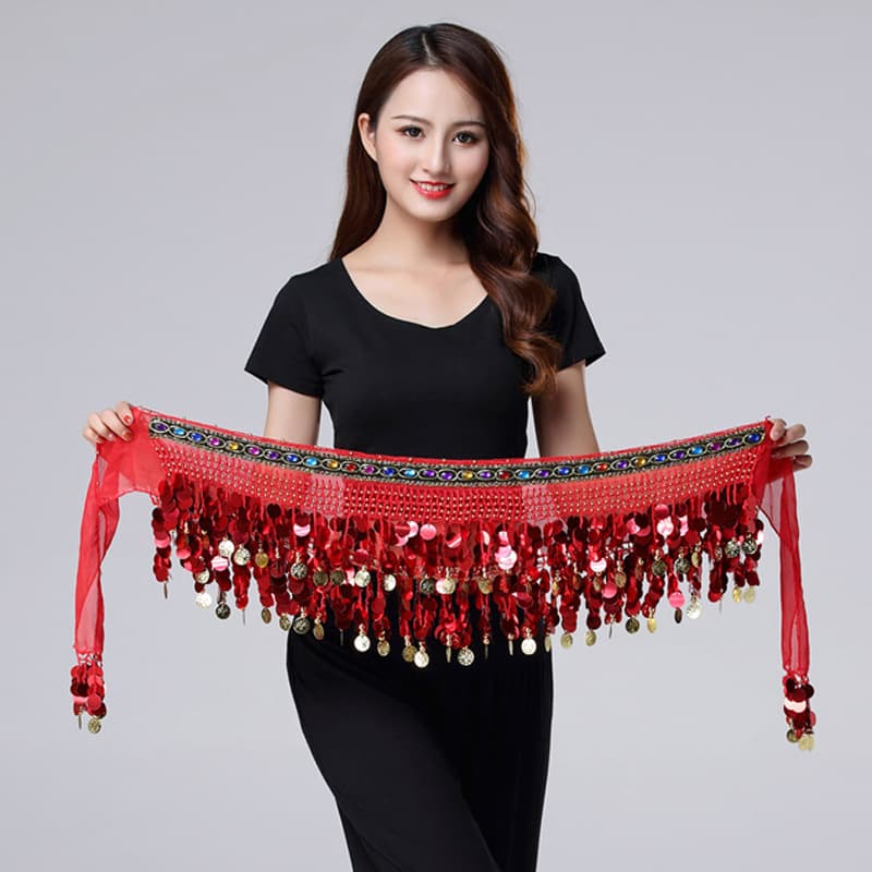 Belly dance waist chain, Halloween sequined tassel hip scarf, colorful sequined waist scarf, gong coin, rhinestone waist belt