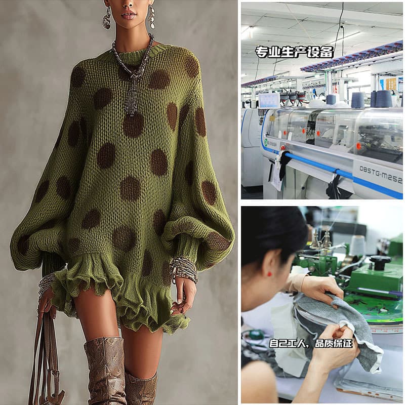 Cross-border Europe and America women's fashion knit sweater dress sample making, pullover sweater processing, custom OEM by picture or sample