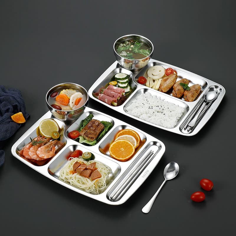 304 Stainless Steel Compartment Tray, Food-Grade School Cafeteria Plate, Student Dining Tray