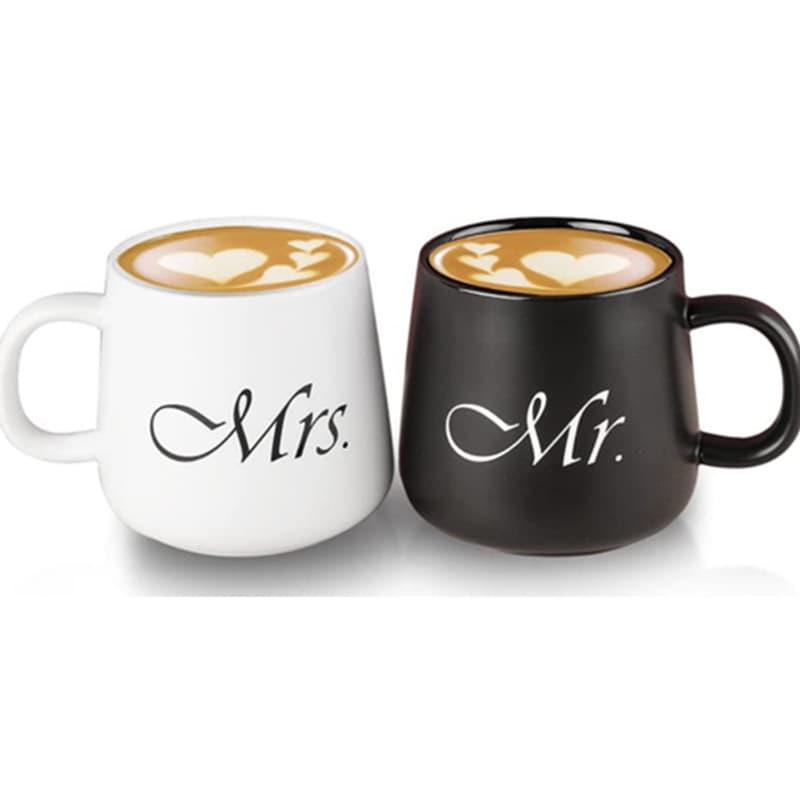 Black and White Ceramic Wedding Couple Mug for Export