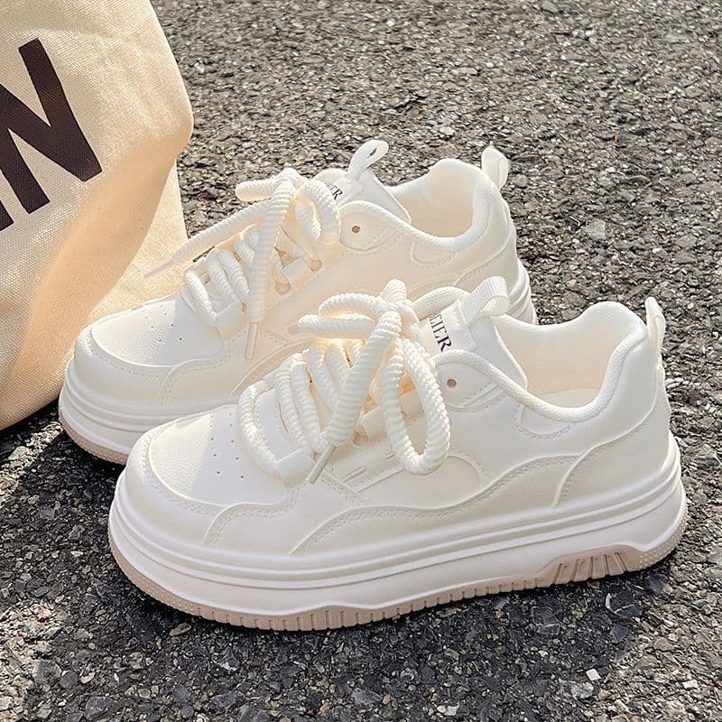Soft White Casual Sneakers for Women 2025 New Autumn Chic Platform Thick Sole Sneakers