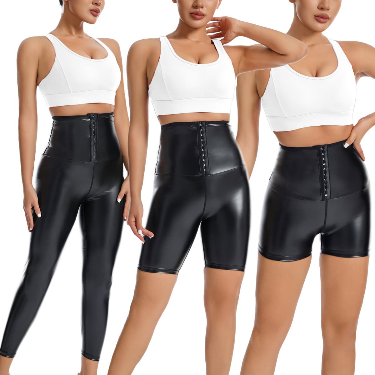 High Waist Shapewear Pants Women's Tight Fitting Butt Lifting Leather Pants Sexy Sports Casual Underwear Body Shaping