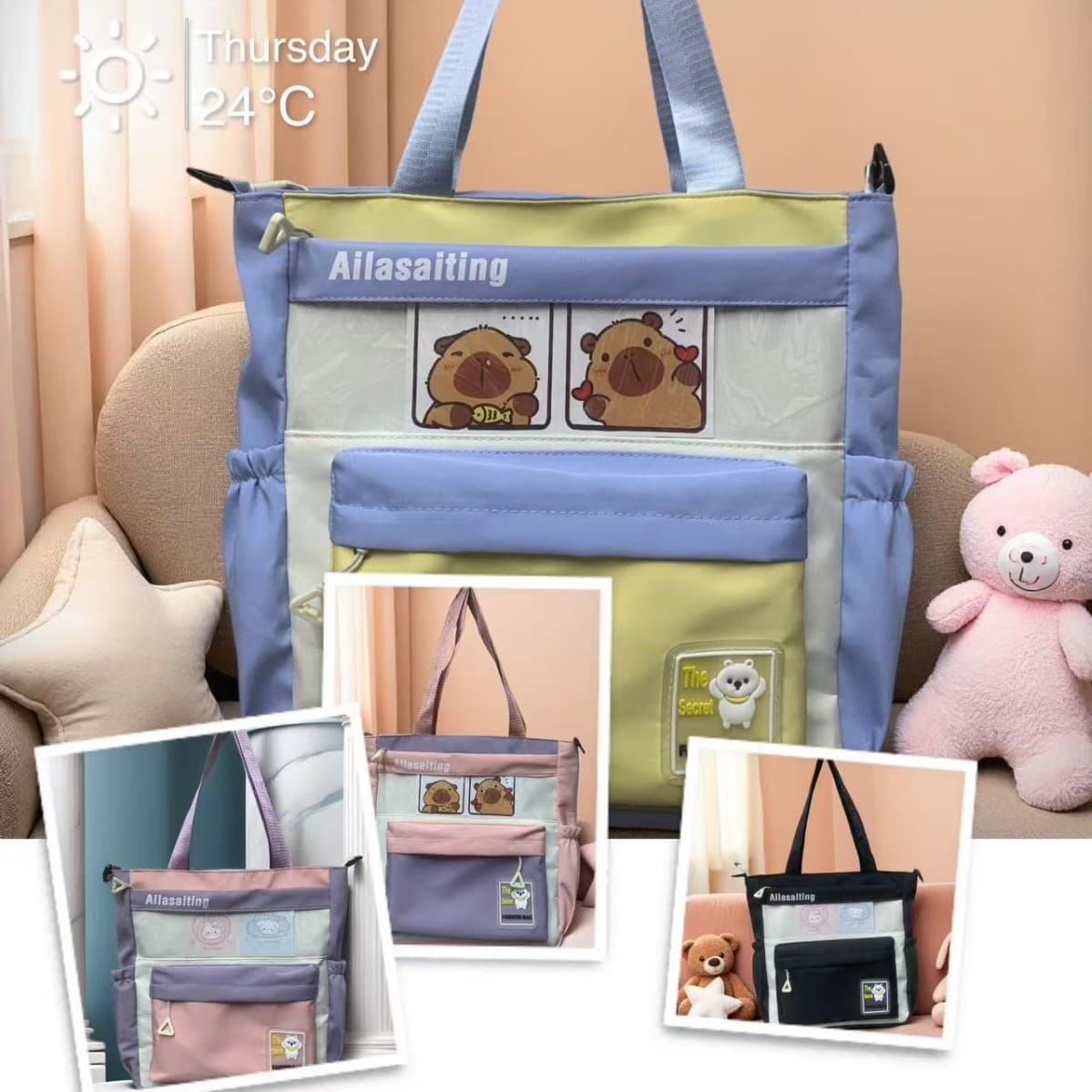 Large-capacity color-blocked shoulder bag for students' tutoring classes, canvas art bag with waterproof crossbody feature