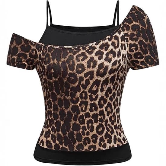 American Retro Fake Two-Piece Strappy Halter Leopard Print Camisole for Women 25 Summer Outer Wear and Inner Wear Sexy Short Top