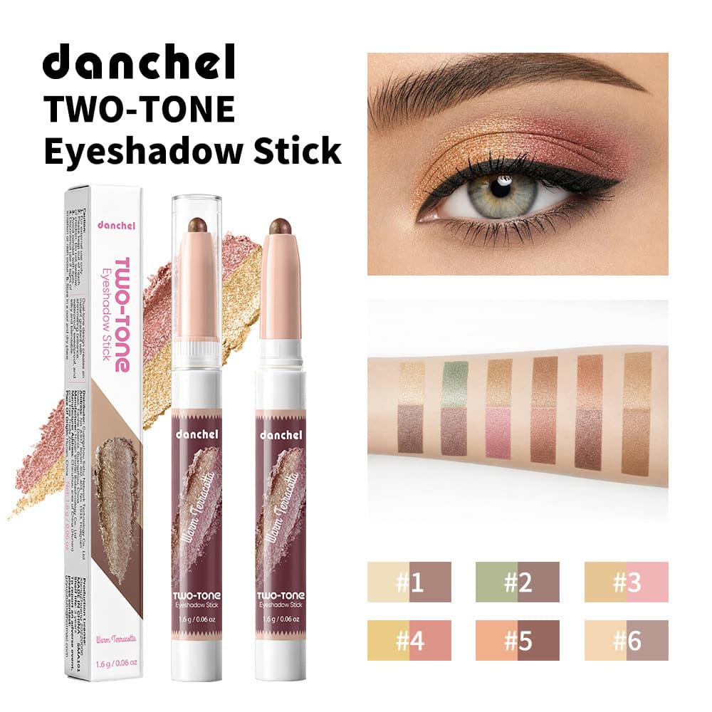 Cross-border danchel gradient two-color eye shadow pen pearlescent fine glitter lazy eye shadow stick one stroke forming long-lasting eye shadow