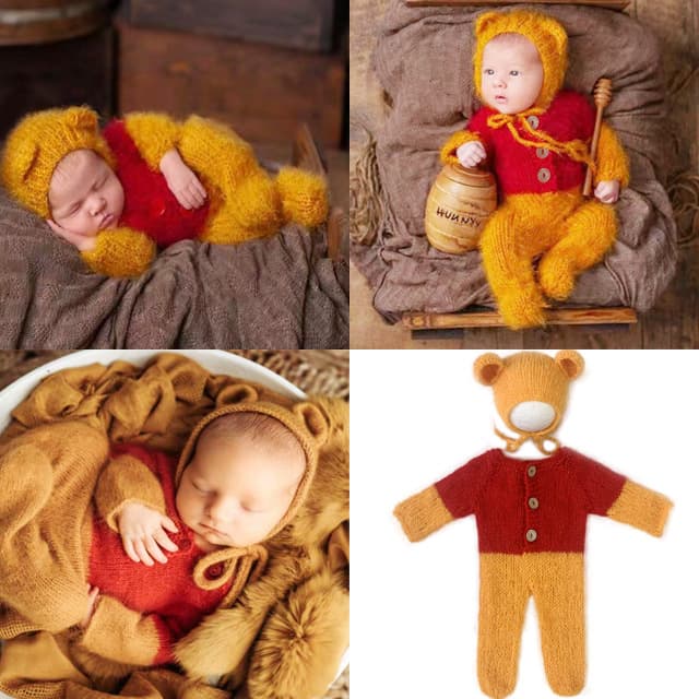 Newborn Photography Outfit Baby Photo Set Infant Props Studio 100-Day Shoot Bear Costume
