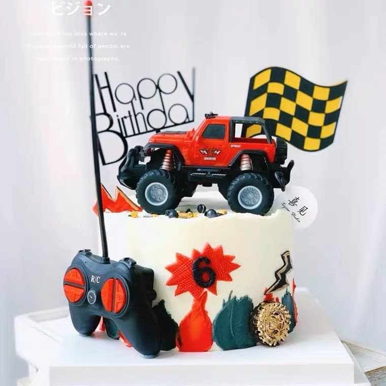 Car Cake Decoration Remote Control Off-Road Vehicle Cake Topper Toy Decor Accessory Card Baking Decoration Supplies