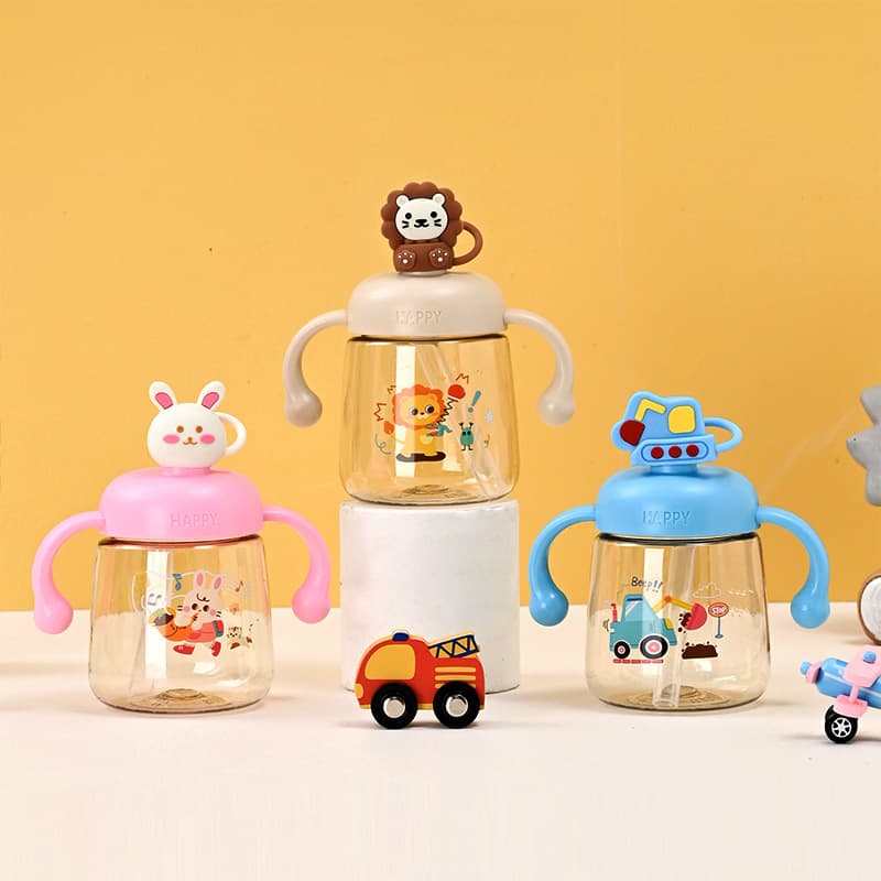 Cross-Border New Children's Milk Cup, Creative Cartoon Straw Cup for 1-3 Years Old, Handle Training Anti-Drop Cup