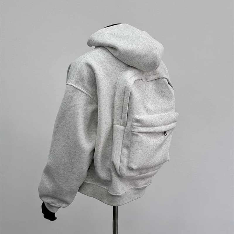 Cross-border American Style Autumn Winter Backpack Trendy Warm Hoodie Zip-up Cardigan Loose Fit Versatile Jacket