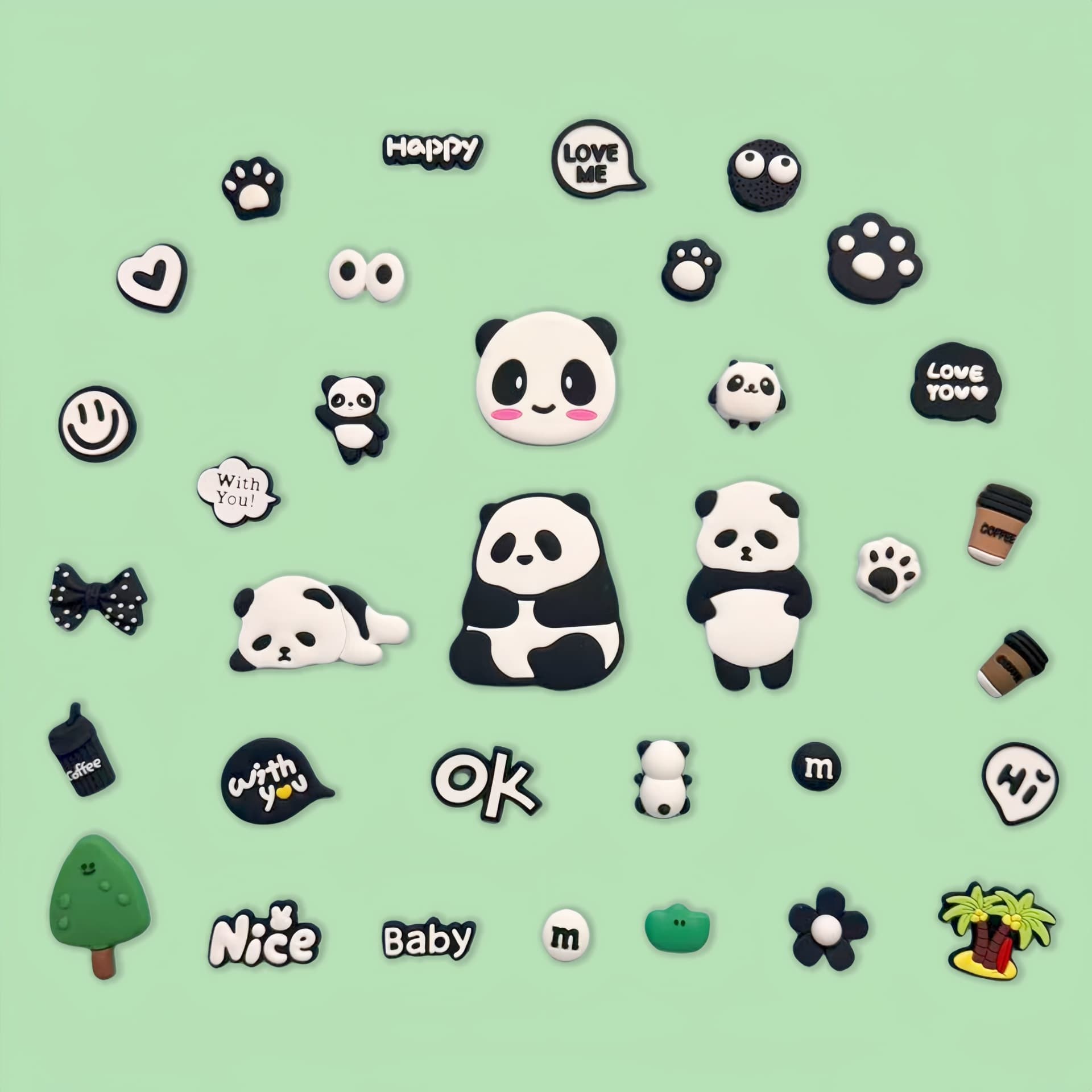 PVC soft rubber stickers, panda home decor DIY water cup stickers, thermos cup magnets, refrigerator magnets, trash can stickers, mobile phone and tablet case decorations.