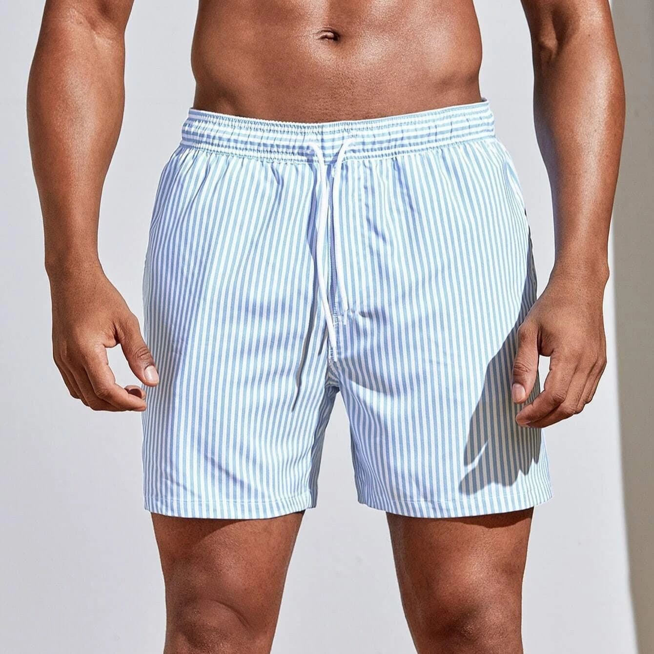 European and American Style Striped Men's Beach Shorts Summer Quick-Dry 5-Inch Swim Trunks Loose Casual Shorts Cross-Border Fashion Brand