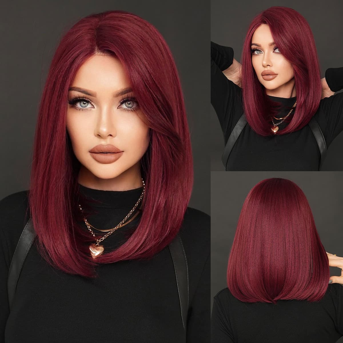 T Part Lace Front Wig Burgundy Women Full Wig Shoulder-Length Straight Hair Side Part Natural Realistic Export Wig