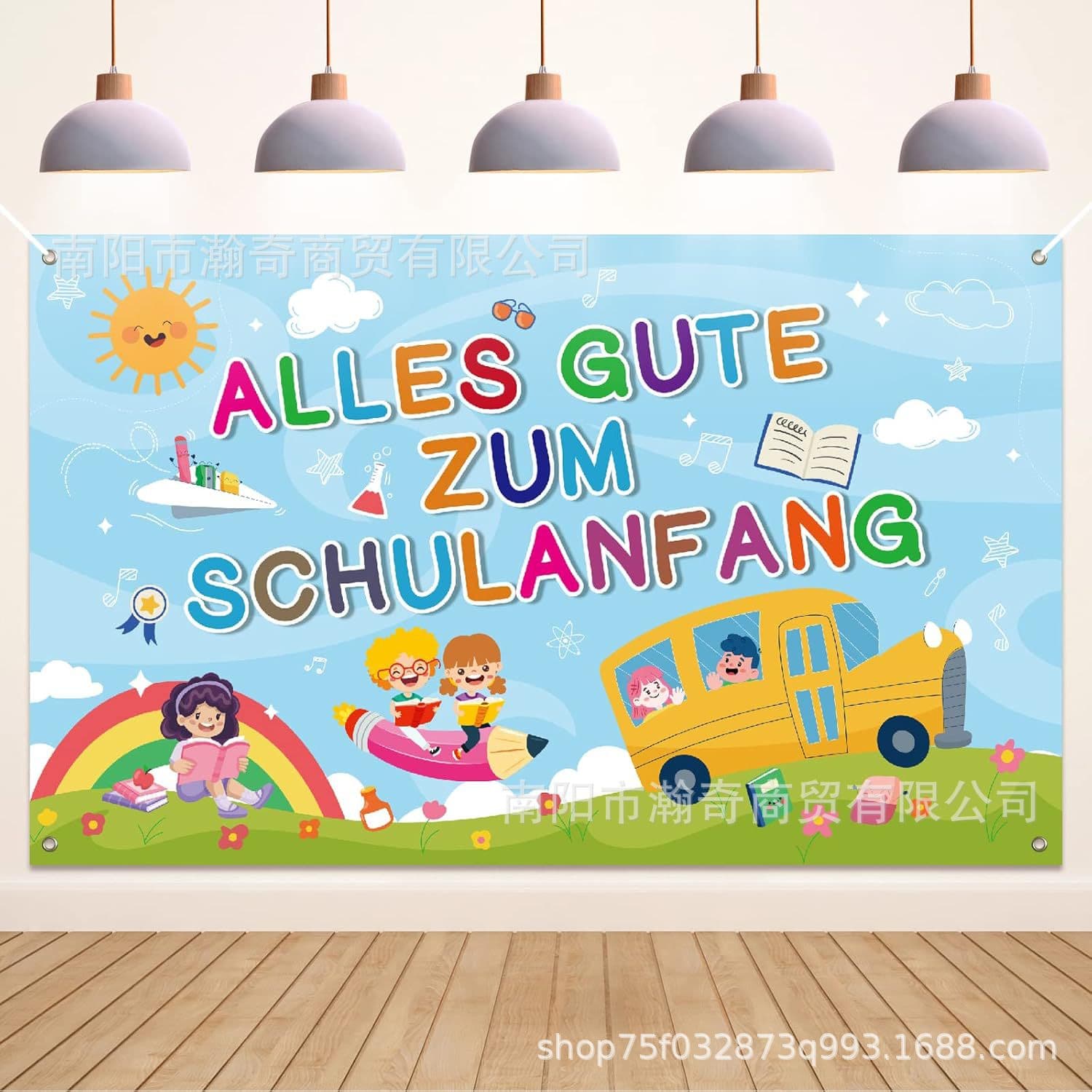 Happy Back to School Background Cloth Foreign Trade Boys and Girls First Day of School Decoration Banner Props Primary School Back to School Season Supplies