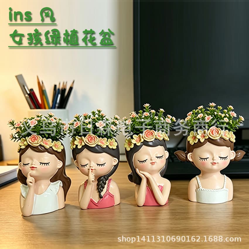 Creative Fairy Resin Small Planter, Office Desktop Decoration Flower Pot, Green Plant Container, Desktop Potted Plant Ornament